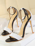 IFOMT Belt Buckle Open Toe Shiny Split-Joint Pumps Sandals Sandals