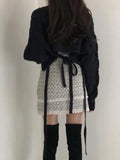 IFOMT Solid V Neck Tie Back Loose Sweater
