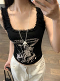 Ifomt ootd Y2k Gothic Crop top Women's Camisole Sexy Lace Summer Suit 2 Piece 90s Hot Girl Slim Sling Female Punk Shorts Grunge Streetwear