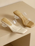IFOMT Open Toe Split-Joint Square-Toe Transparent Pumps Sandals Slippers