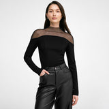 IFOMT Outfit Women'S Mesh Patchwork Slim Long Sleeve Bottom Top Sexy Skin Exposure See-Through Shoulder Pullover Tops New 2024Autumn