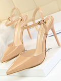 IFOMT Belt Buckle Pointed-Toe Shiny Split-Joint Pumps Sandals