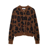 IFOMT Leopard Print Knit Sweater Cardigan For Women O-Neck Jacquard Long Sleeve Knitted Jacket 2025 New Casual Female OutwearChristmas Gifts