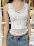 Ifomt Transparent Mesh Sexy Tank Top Love Jacquard Ruffle Sweet Spicy Girl Summer Vest Lace-up Slim Sheer Sleeveless Y2K Top 2025 New