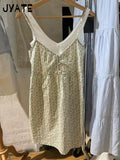 Ifomt Sweet White Lace Trim A-line Dress Women Elastic Waist V-neck Sleeveless Mini Dresses Vintage Preppy Style Y2K Short Vestido New