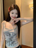 Ifomt ootd Y2k Gothic Crop top Women's Camisole Sexy Lace Summer Suit 2 Piece 90s Hot Girl Slim Sling Female Punk Shorts Grunge Streetwear