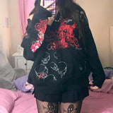 IFOMT Outfit Women Y2K Vintage Grunge Gothic Loose Coat Long Sleeve Skull Print Sweatshirt Outwear with Pocket Jacket with Zipper