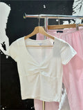 Ifomt White Basic Short Sleeve Tees+Stripe Shorts Summer Womewn Suit Casual T-shirts Blue Shorts Simple Homewear Outwear Two Piece Set