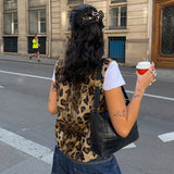 IFOMT Outfit Casual Women Leopard Mini Y2K Basic Crop Tops Vest Cardigans Sleeveless Sexy Fashion Club Streetwear Summer Tank