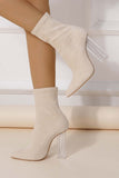 IFOMT New Fashion Spring Outfit Crystal Heel Stretch Mid Calf Skinny Boots