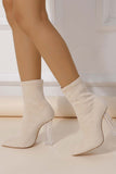 IFOMT New Fashion Spring Outfit Crystal Heel Stretch Mid Calf Skinny Boots