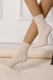 IFOMT New Fashion Spring Outfit Crystal Heel Stretch Mid Calf Skinny Boots