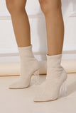 IFOMT New Fashion Spring Outfit Crystal Heel Stretch Mid Calf Skinny Boots