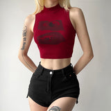 IFOMT Summer Tank Top Women Y2k Clothing Fashion Crop Top High Neck Red Printing Sleeveless Sexy Streetwear Girls' Short Tops