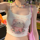 Ifomt Girls' Summer Y2K Wear Slim Short Sleeved T-shirt Camisole Sexy And Cute Young Girl Clothing Sweetheart Tea Cup Rabbit Short Top Casual Outfit
