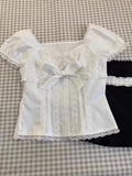 Ifomt ootd Y2k Top Lace White Slim Kawaii Cute Women Clothes T shirt Suit Harajuku Sexy Sweet Girl Japanese Grunge Crop Top 2000s Tshirts