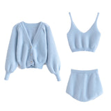 IFOMT Women Two Piece Sets Outfits White Plush Mohair Drill Button Cardigan Coats With Bra Tops And Mini Shorts Matching SetsChristmas Gifts