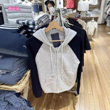 Ifomt New Zipper Cardigan Top For Women Patchwork Casual Slim Knitting Hooded Sweater New Autumn Y2K Harajuku Pocket Short Jackets