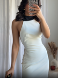 Ifomt Women Sexy Back Bow Mini Vestidos Fashion Contrasting Color Round Neck Halter Dress New 2025 Summer Woman Clothing Party Dresses