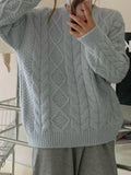 IFOMT Solid Crew Neck Cable Knit Sweater