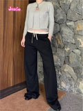 Ifomt Casual Patchwork Drawstring Women Sweatpant Cotton Fashion Street Y2K Wide Leg Pant Spring Summer Chic Sporty Trouser 2025 New