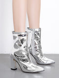IFOMT Pointed-Toe Shiny Split-Joint Boots Pumps