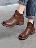 IFOMT Round-Toe Solid Color Zipper Boots