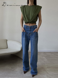 Ifomt Patchwork Jeans Women Loose Pocket Versatile Zipper High Waist Straight Denim Pants Female 2025 Spring Autumn Lady Streetwears