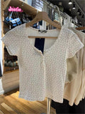 Ifomt 2025 New T-shirts Homewear Sweet Two Piece Set For Women Three Buttons Short Sleeve Tees And Shorts Chic Retro Summer Women Suit
