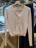 Ifomt Solid Color Pink Twist Knit Women Sweater 2025 New Long Sleeve Slim Sweet Chic Autumn Jakcets Retro Y2k Female Coats Winter Top