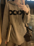 IFOMT Letter Jacquard Hooded Knit Sweater