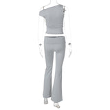 IFOMT Outfits Asymmetrical Sleeveless Crop Top Long Flare Pants Women'S Sets Y2K Streetwear Sportsuits Fashion Summer Casual Clothing