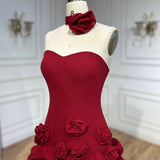 Ifomt Serene Hill 2025 Pink Chiffon Strapless Sideslit Prom Dress Formal Party Wine Red Flowers Gown Rose Collar GLA72568 Customized