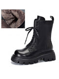 IFOMT Vintage Cow Leather Mid Heels Height Boots