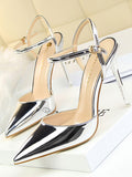 IFOMT Belt Buckle Pointed-Toe Shiny Split-Joint Pumps Sandals