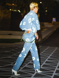 Ifomt Y2k Flower Print Denim Pants Set Women Lapel Button Pocket Coat Zippers Slim Trousers 2025 Spring Fashion Lady 2 Pieces Outfits