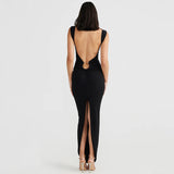 IFOMT Outfit  V Neck Sleeveless Backless Ring Bodycon Slit Long Women'S Dresses Elegant Evening Party Pronm Ladies Summer Clothing