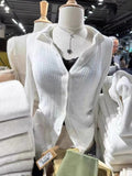Ifomt New Autumn White Long Sleeve Ribbed Tee Shirt Single Breasted Slim Chic Women T-shirt Hollow Out Tight Y2K Pullovers Top Spring