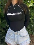 IFOMT Spring Outfits Autumn Winter Turtleneck Long Sleeve Skinny Black Bodysuit Women Letter Print Street Style Basic Bodys Top Tees