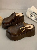 IFOMT Belt Buckle Round-Toe Split-Joint Loafers Platform Shoes Slippers&Mules