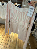 Ifomt New Sweet Pink Striped Long Sleeve T-shirt Women Spring Cotton Raw Hem Slash Neck Slim Tee Tops Casual Preppy Style Y2K T shirt