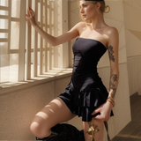 IFOMT Summer Sexy Mini Dress Women Sleeveless Streetwear Backless Folds Bodycon Black Dress Party A-LINE Strapless Dresses Y2k Clothin