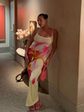 Ifomt Chic Tie-dye Printing U Neck Vestidos Women Summer Sleeveless Backless Bodycon Long Dress New Fashion Party Dresses Woman 2025