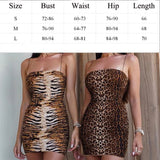 IFOMT Outfits Women's Sexy Bodycon Thin Spaghetti Straps Sleeveless Slim Fit Leopard/ Tiger Pattern Print Bodycon Short Mini Dress