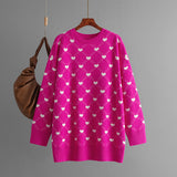 IFOMT Heart Printed Knitted Sweater For Women Mid Length Knitted O-Neck Pullover Sweater Loose Long Sleeve Autumn Winter New