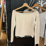 Ifomt Off Shoulder Slim Knit Crop Tops Long Sleeve Edge Curl Beige Gray Tight Autumn Sweater Y2K Streetwear Short Pullovers 2025 New