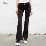 Ifomt Vintage Solid Slim Women's Denim Pants Spring Autumn Casual Pockets Trim Low Rise Jeans Femme Retro Streetwear Flare Pant Chic