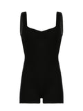 IFOMT Spring Outfits Sleeveless Shirring Square Collar Skinny Sexy Summer Playsuit Women Black Solid Simple Basic Casual Vacation Rompers