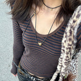 Ifomt Vintage Classic Striped Slim T-shirts Women Autumn Casual Long Sleeve Streetwear Round Neck Cotton Tees Harajuku Chic Y2k Tops
