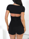 IFOMT Spring Outfits Backless Square Collar Skinny Short Sleeve Bodycon Rompers Womens Playsuits